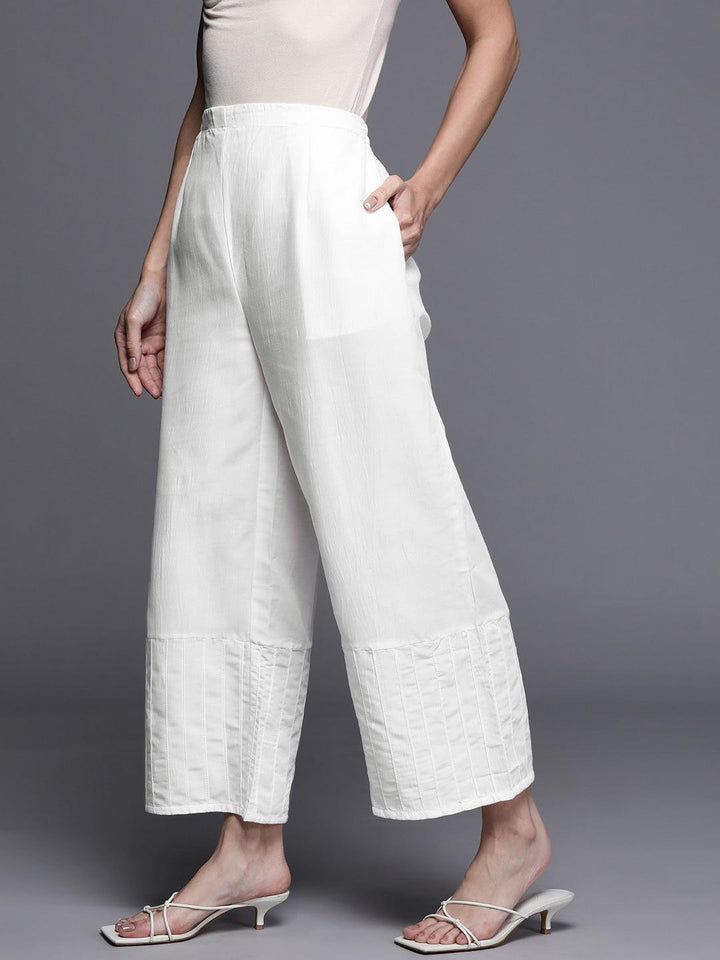 White Solid Silk Palazzos - ShopLibas