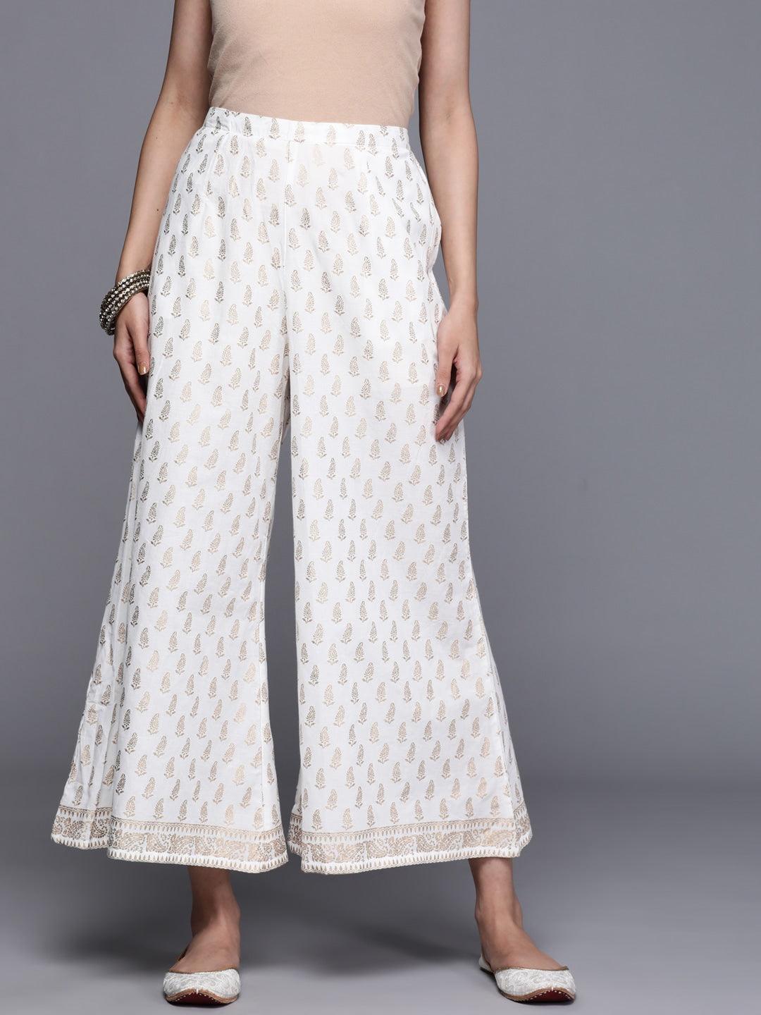 White Printed Cotton Palazzos