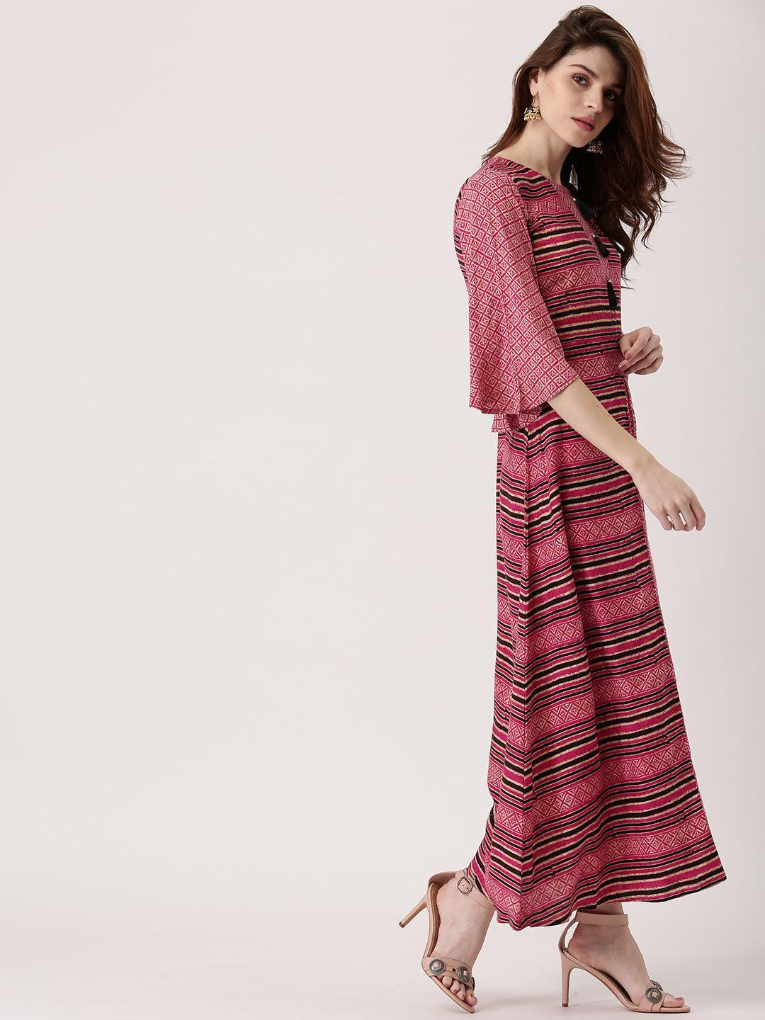 Pink Printed Rayon Kurta - ShopLibas