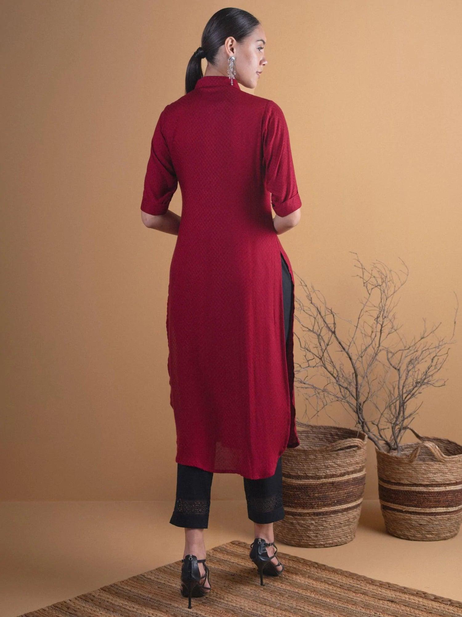 Maroon Woven Design Rayon Kurta