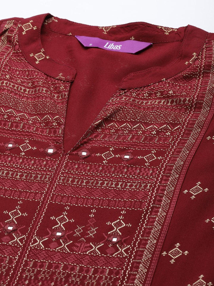 Maroon Printed Rayon Kurta - ShopLibas