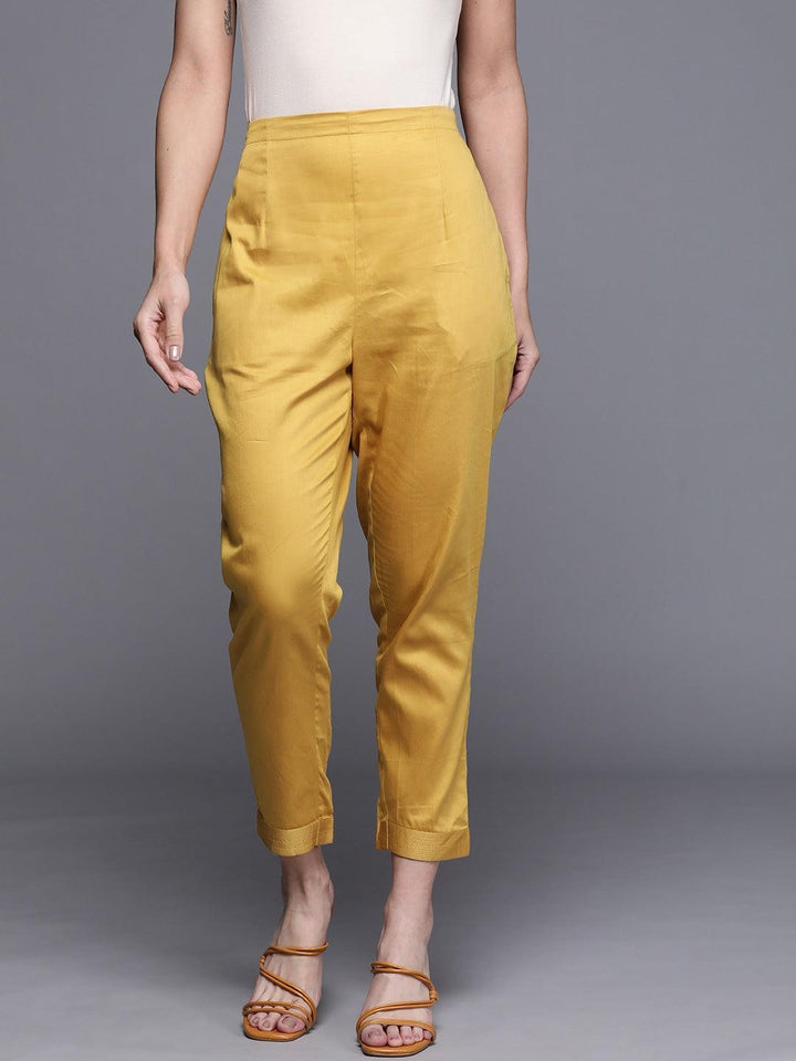 Yellow Solid Silk Trousers - ShopLibas