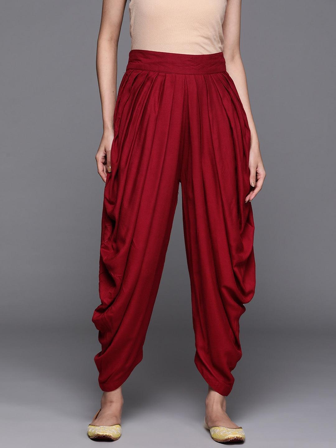 Maroon Solid Rayon Salwar Pants