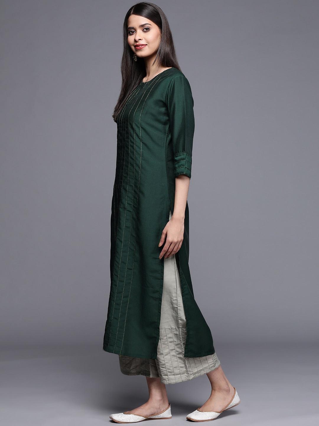 Teal Solid Chanderi Silk Kurta - ShopLibas