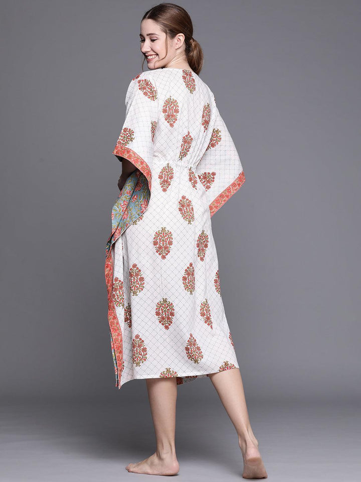 White Cotton Printed Kaftan Nightdress - ShopLibas