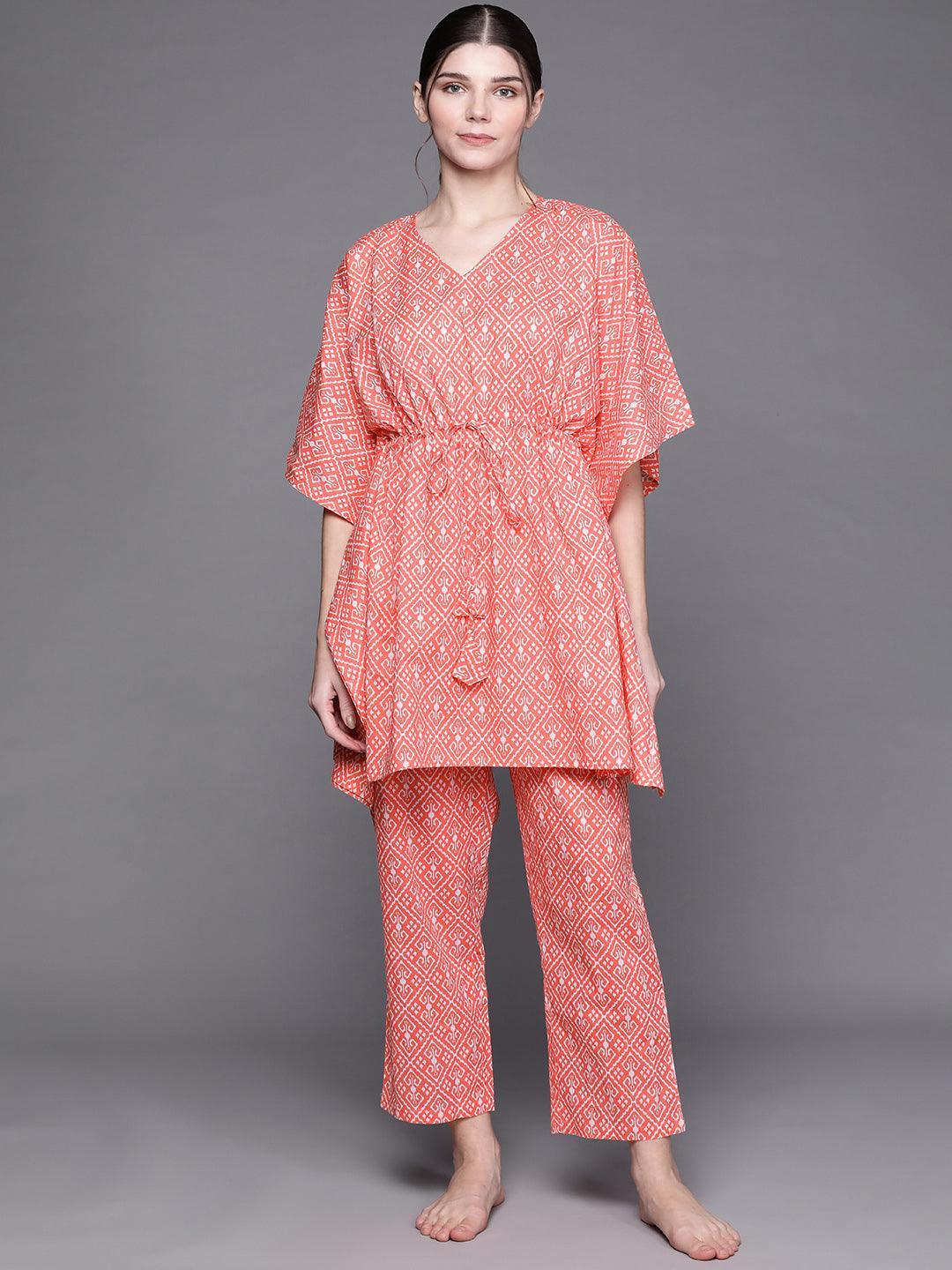 Pink Printed Cotton Night Suit - ShopLibas