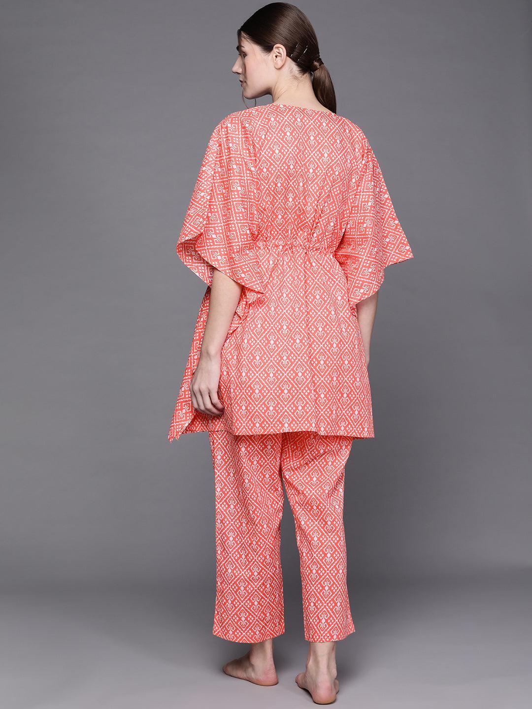 Pink Printed Cotton Night Suit - ShopLibas