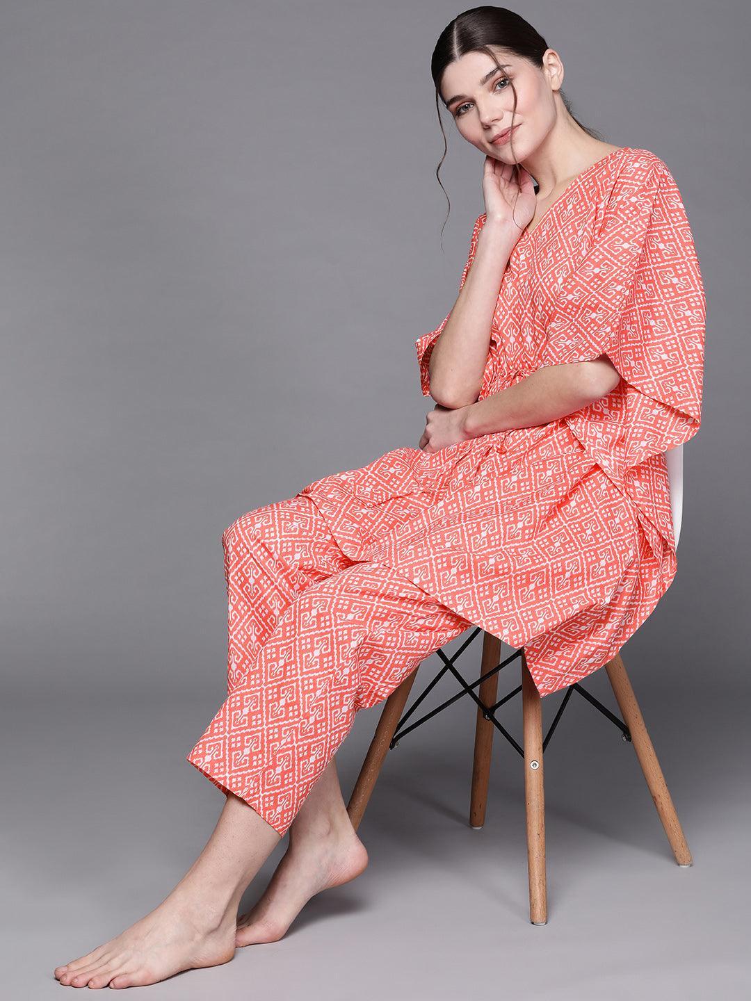 Pink Printed Cotton Night Suit - ShopLibas