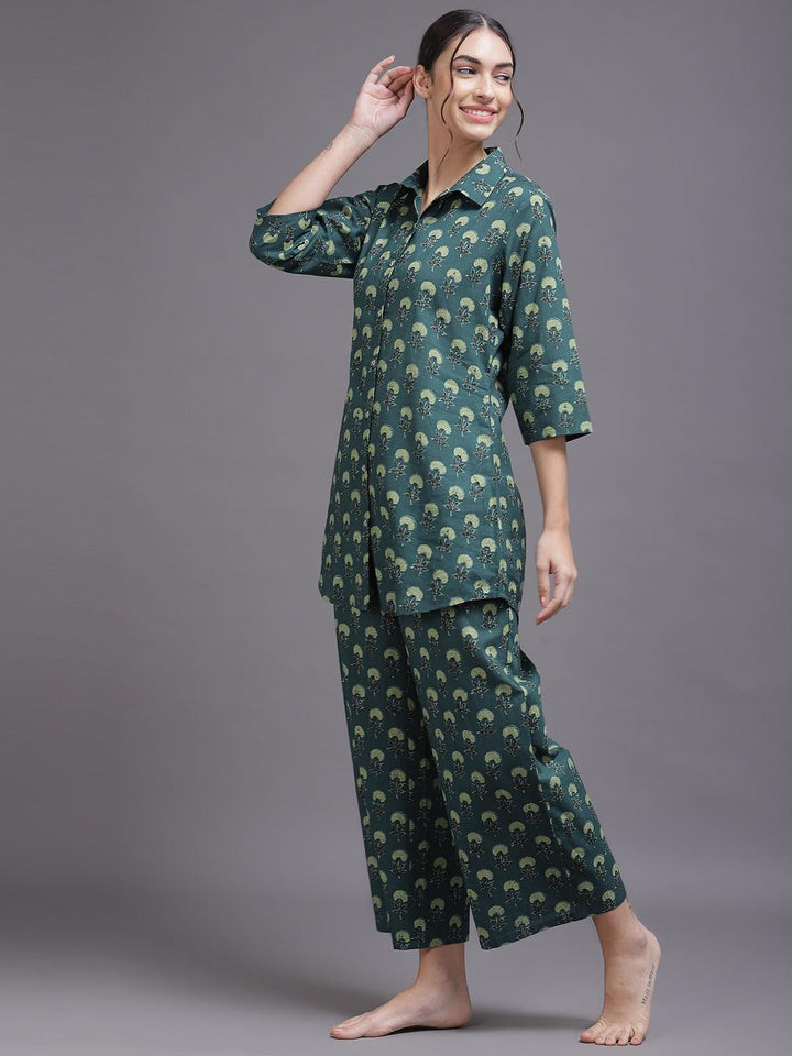 Blue Printed Cotton Night Suit - ShopLibas