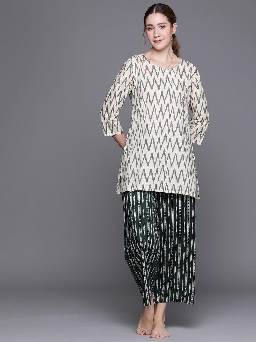 Green Printed Cotton Night Suit - ShopLibas