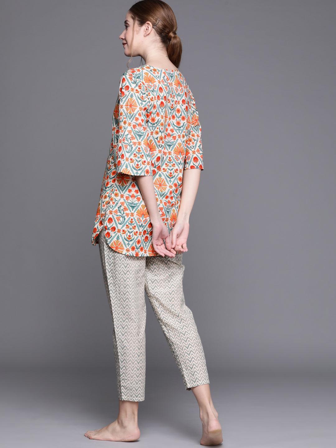 Multicoloured Printed Cotton Night Suit