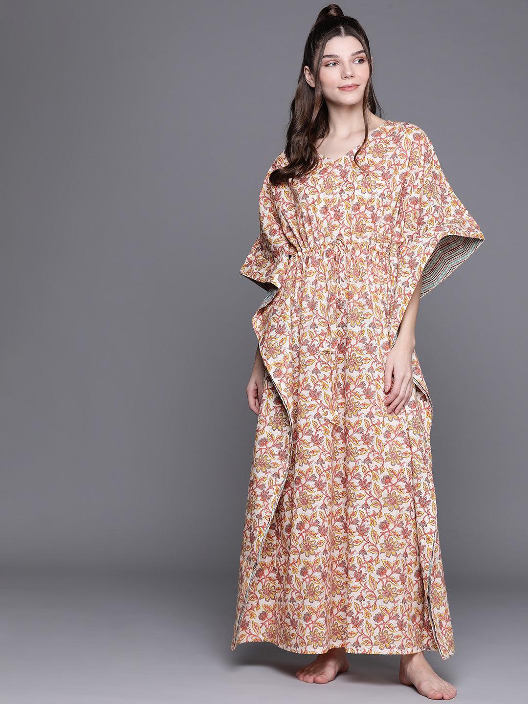 Multicoloured Cotton Printed Kaftan Nightdress