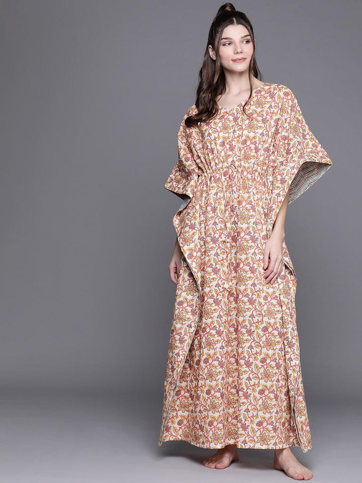 Multicoloured Cotton Printed Kaftan Nightdress - ShopLibas