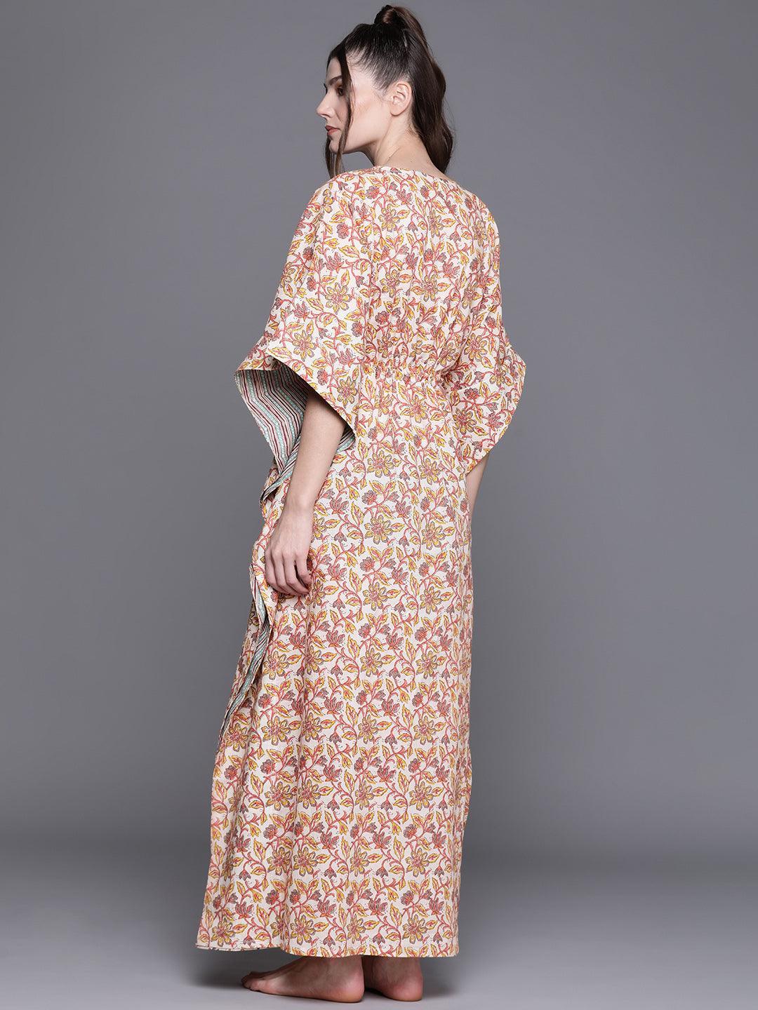 Multicoloured Cotton Printed Kaftan Nightdress