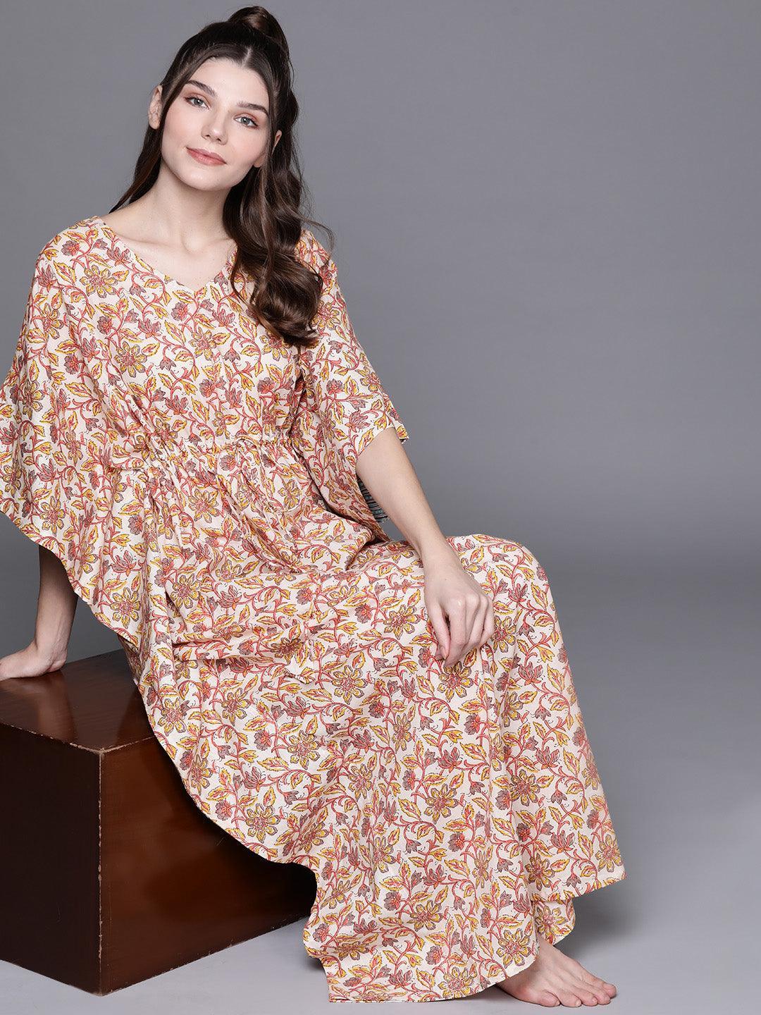 Multicoloured Cotton Printed Kaftan Nightdress