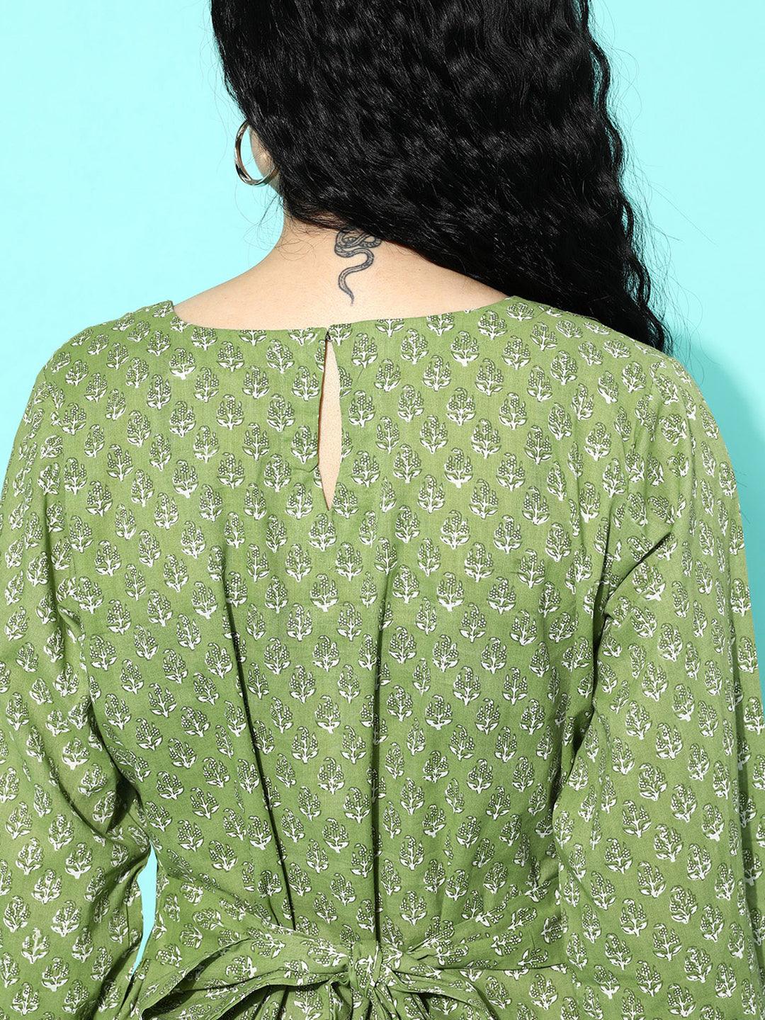 Green Printed Cotton Night Suit