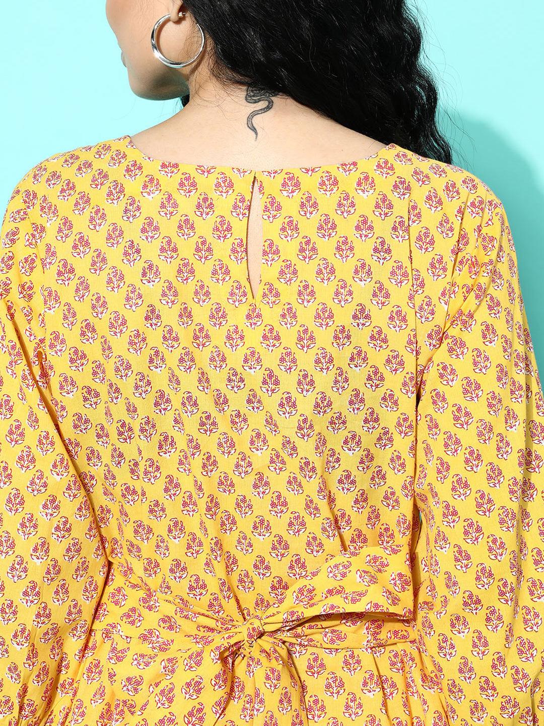 Yellow Printed Cotton Night Suit