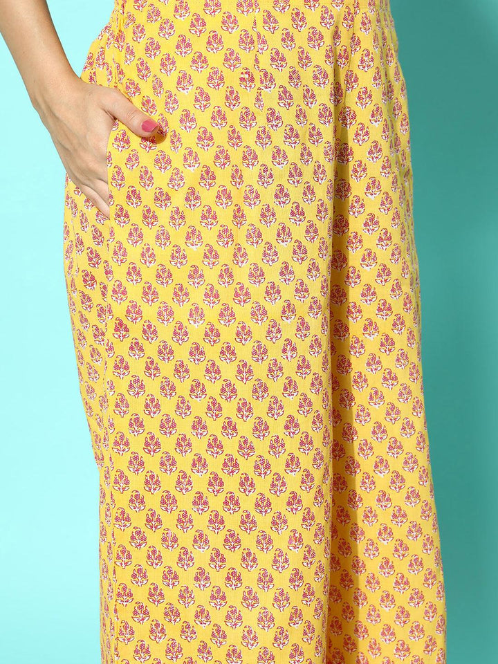 Yellow Printed Cotton Night Suit - ShopLibas