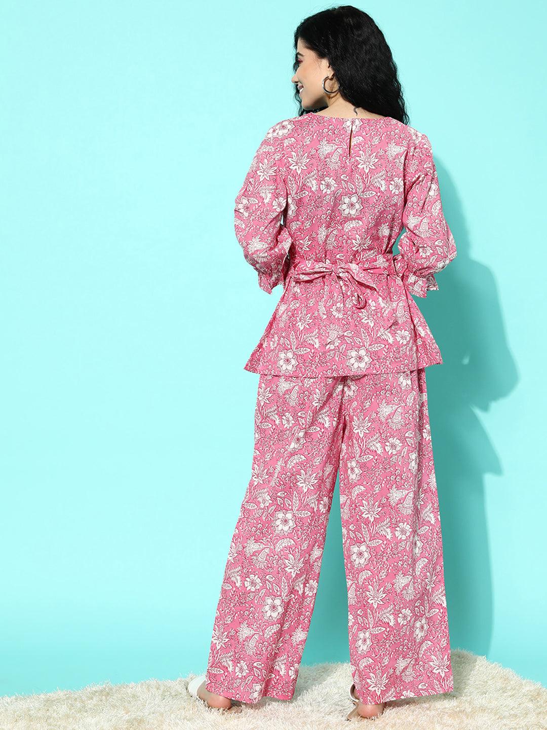 Pink Printed Cotton Night Suit - ShopLibas