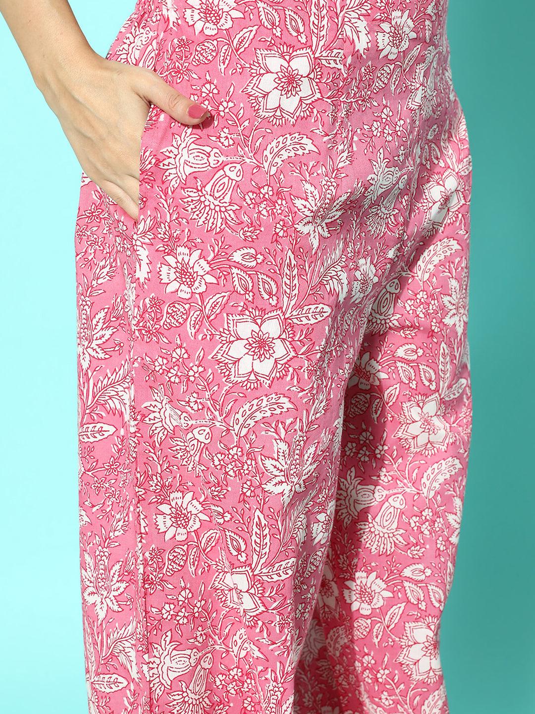 Pink Printed Cotton Night Suit - ShopLibas