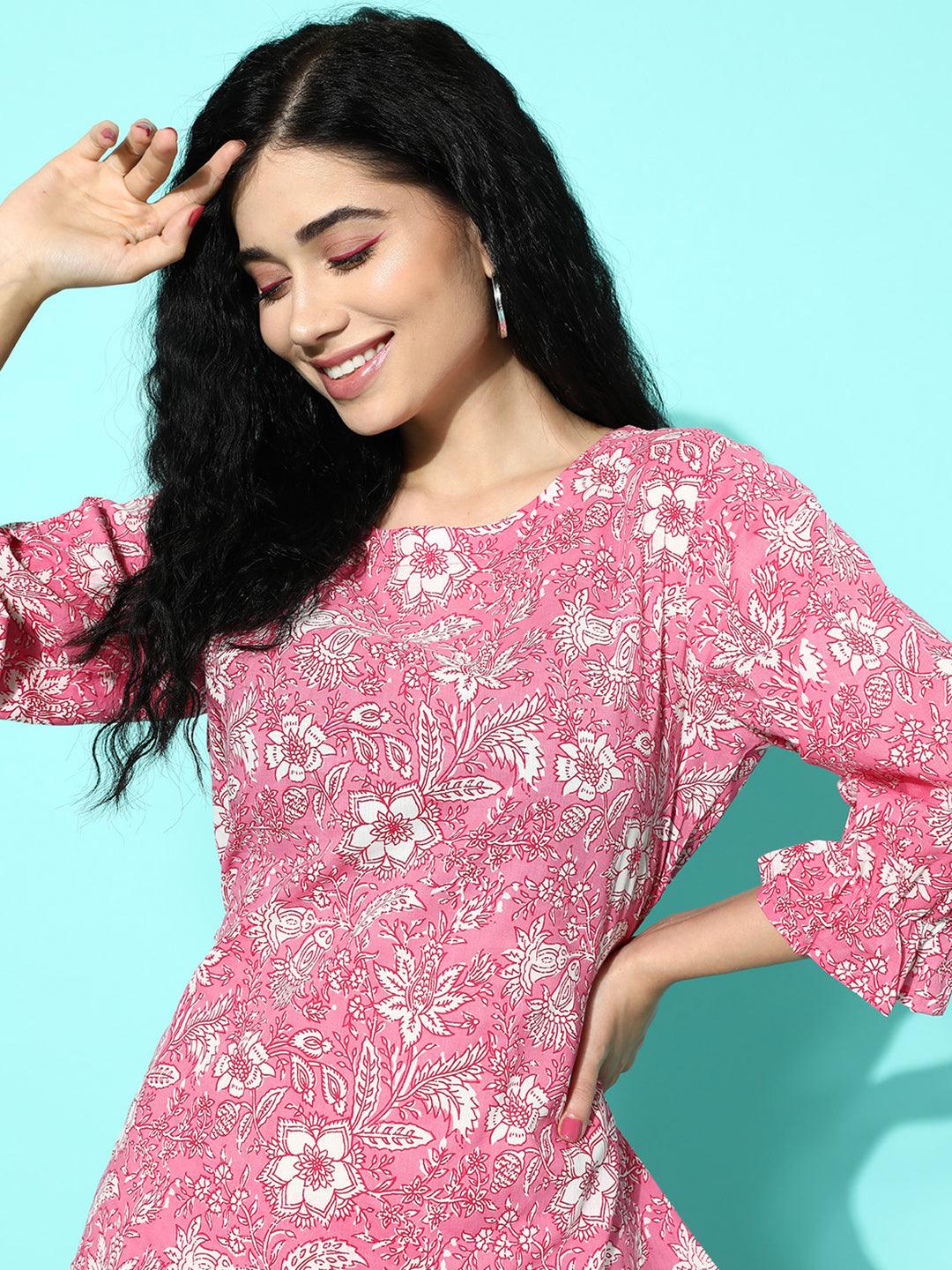 Pink Printed Cotton Night Suit