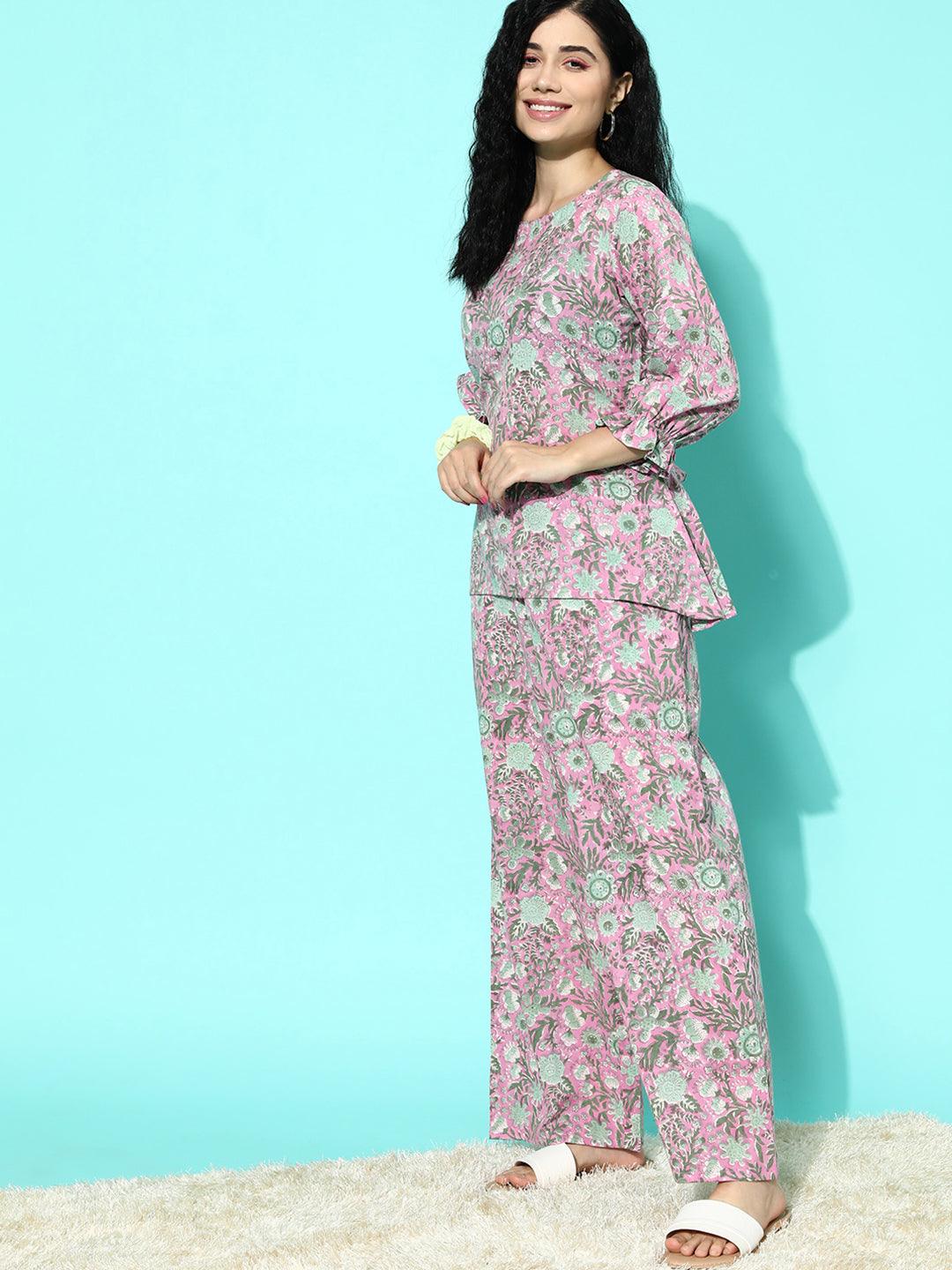 Pink Printed Cotton Night Suit