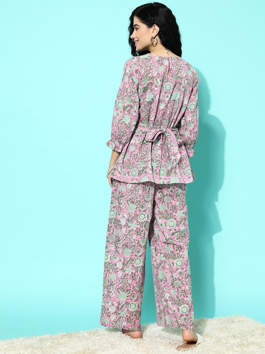 Pink Printed Cotton Night Suit