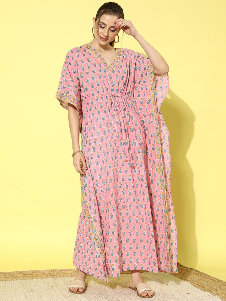 Pink Printed Cotton Night Dress - ShopLibas