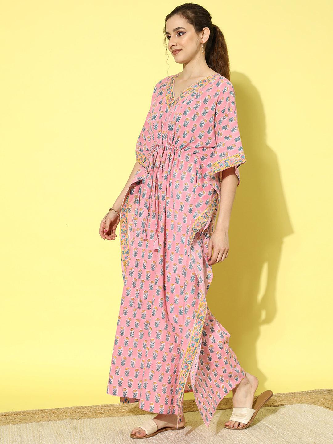 Pink Printed Cotton Night Dress - ShopLibas