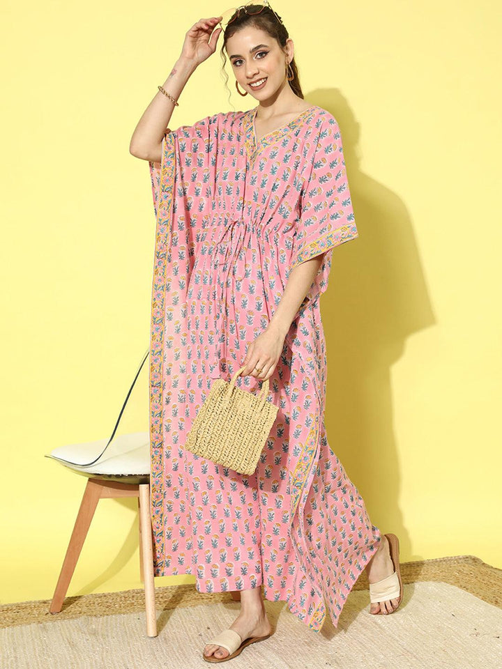 Pink Printed Cotton Night Dress - ShopLibas