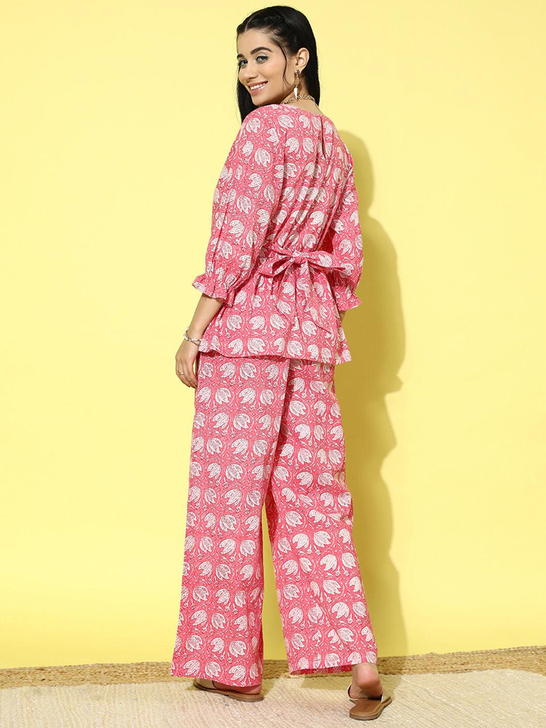 Pink Printed Cotton Night Suit