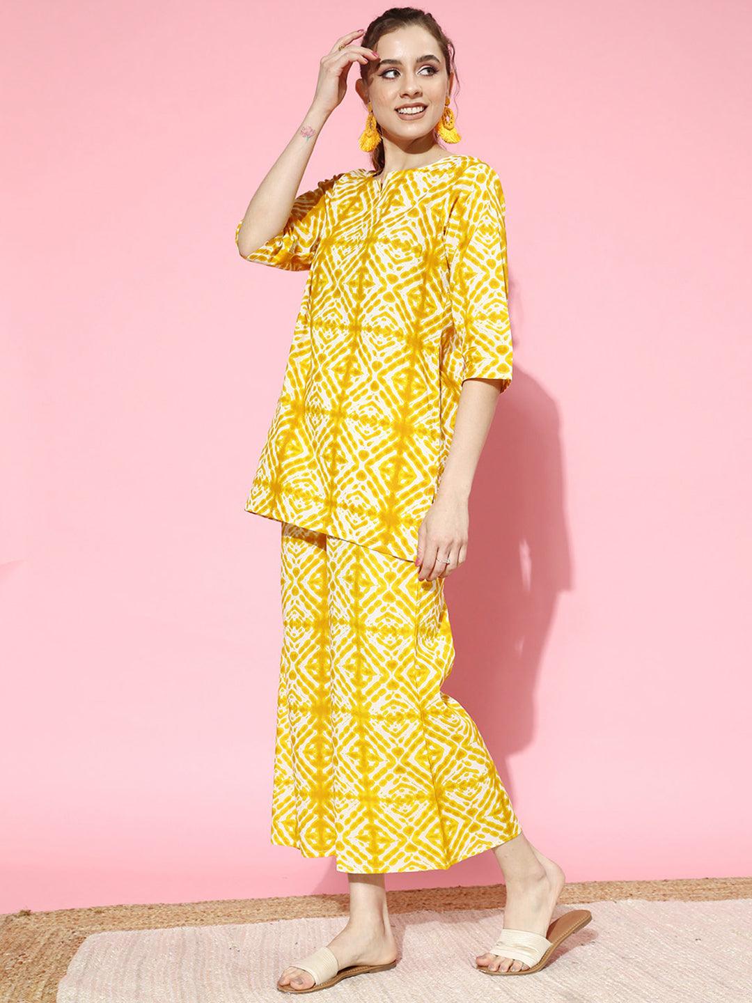 Mustard Printed Cotton Night Suit