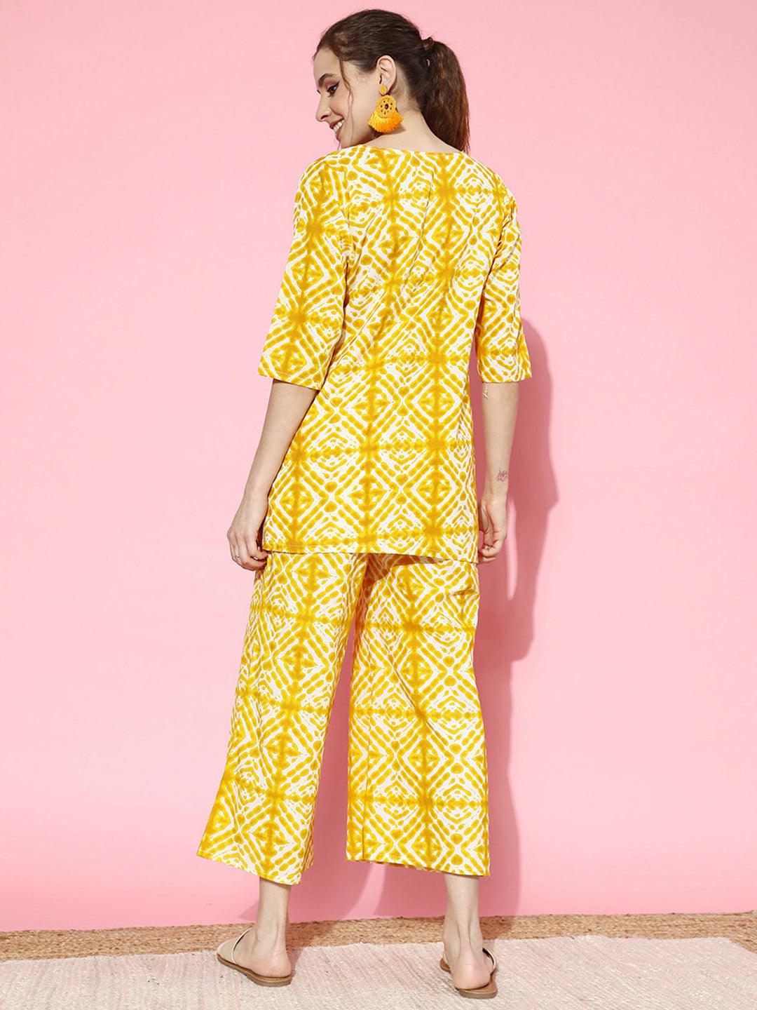 Mustard Printed Cotton Night Suit