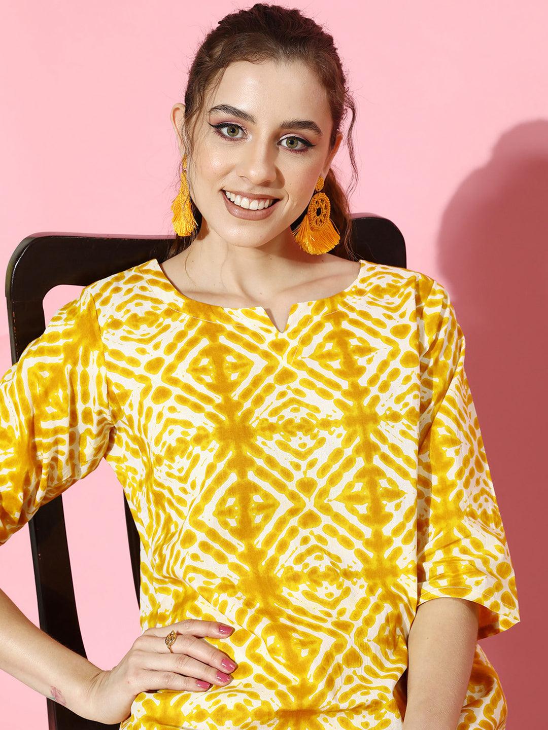 Mustard Printed Cotton Night Suit