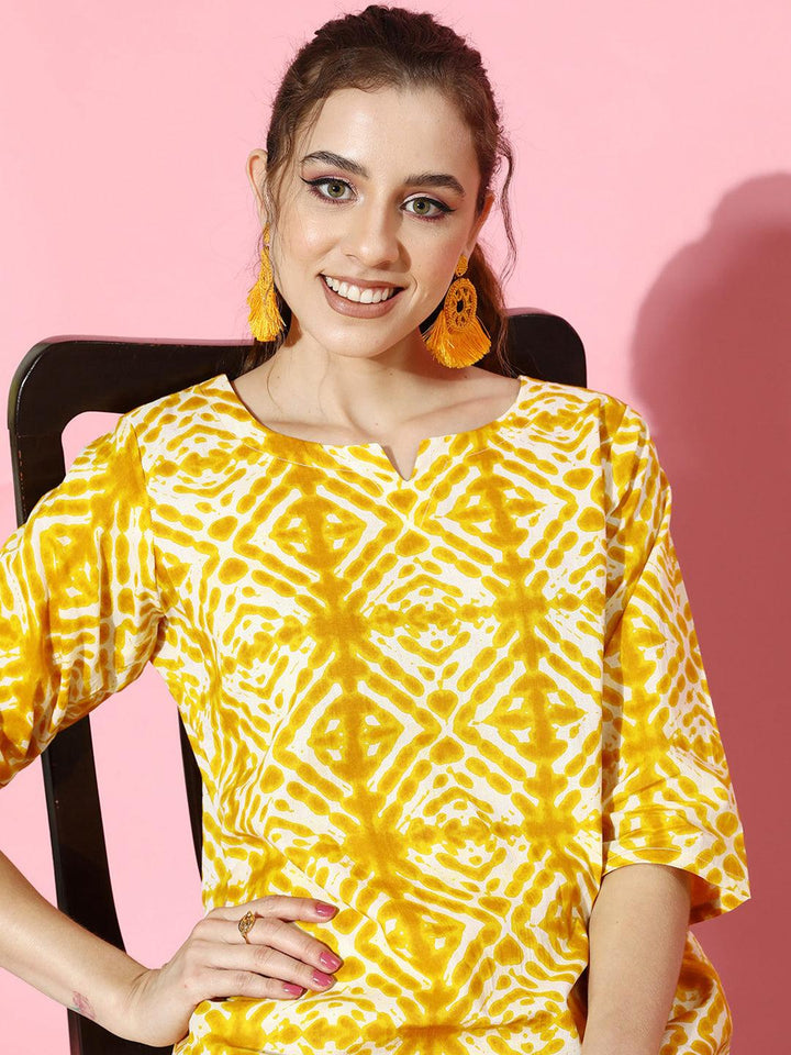 Mustard Printed Cotton Night Suit - ShopLibas