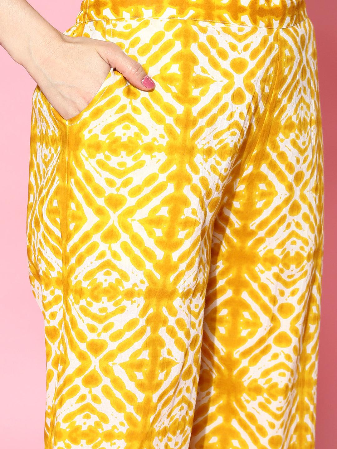 Mustard Printed Cotton Night Suit