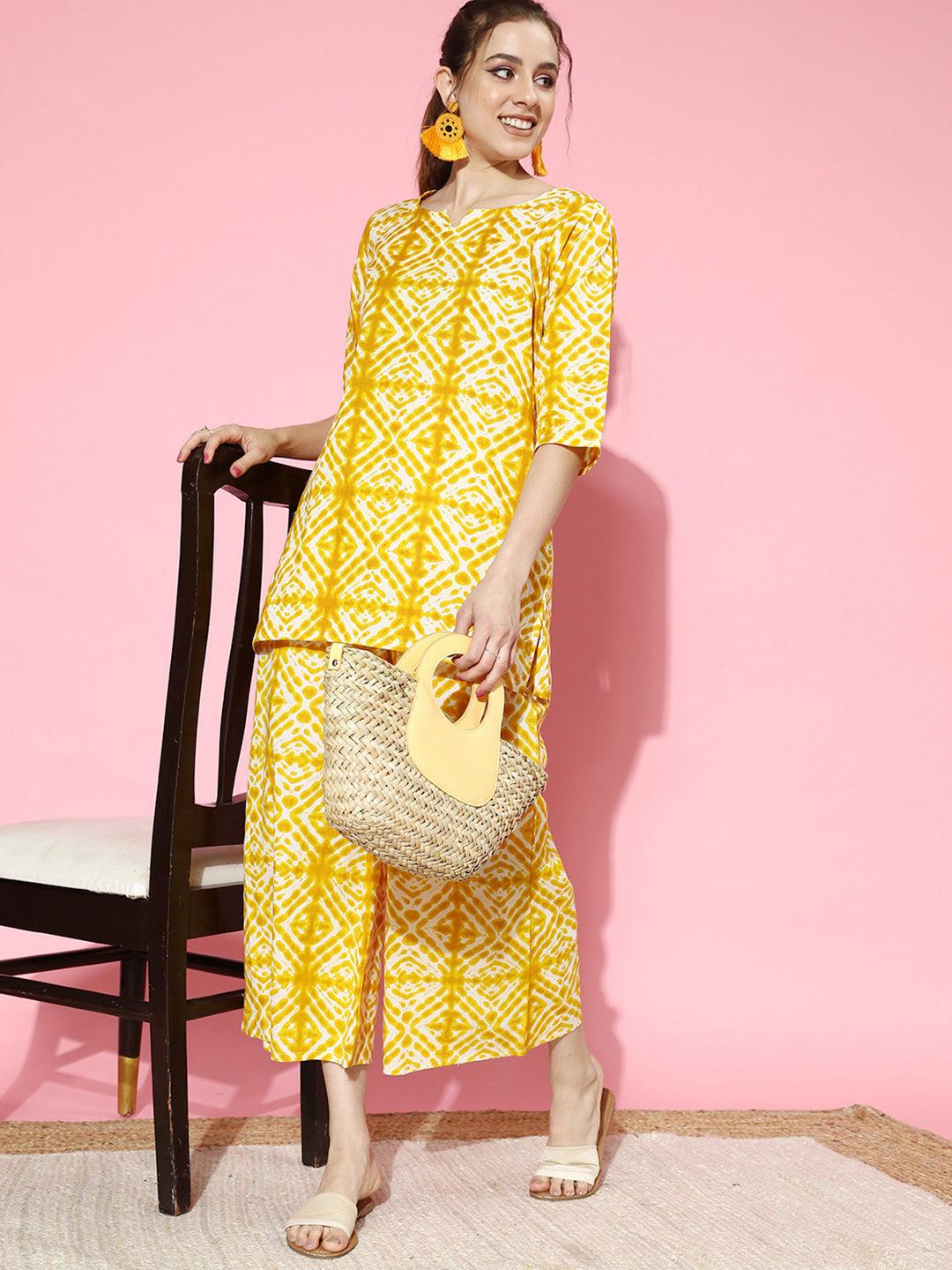 Mustard Printed Cotton Night Suit