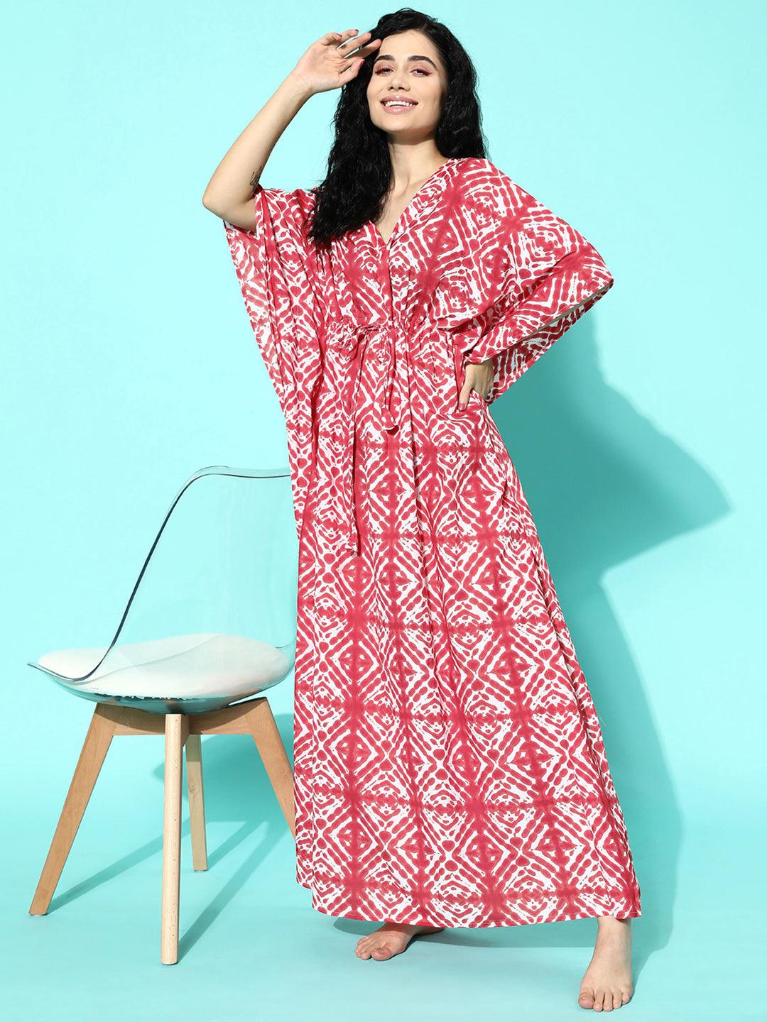 Red Printed Cotton Nightdress - ShopLibas