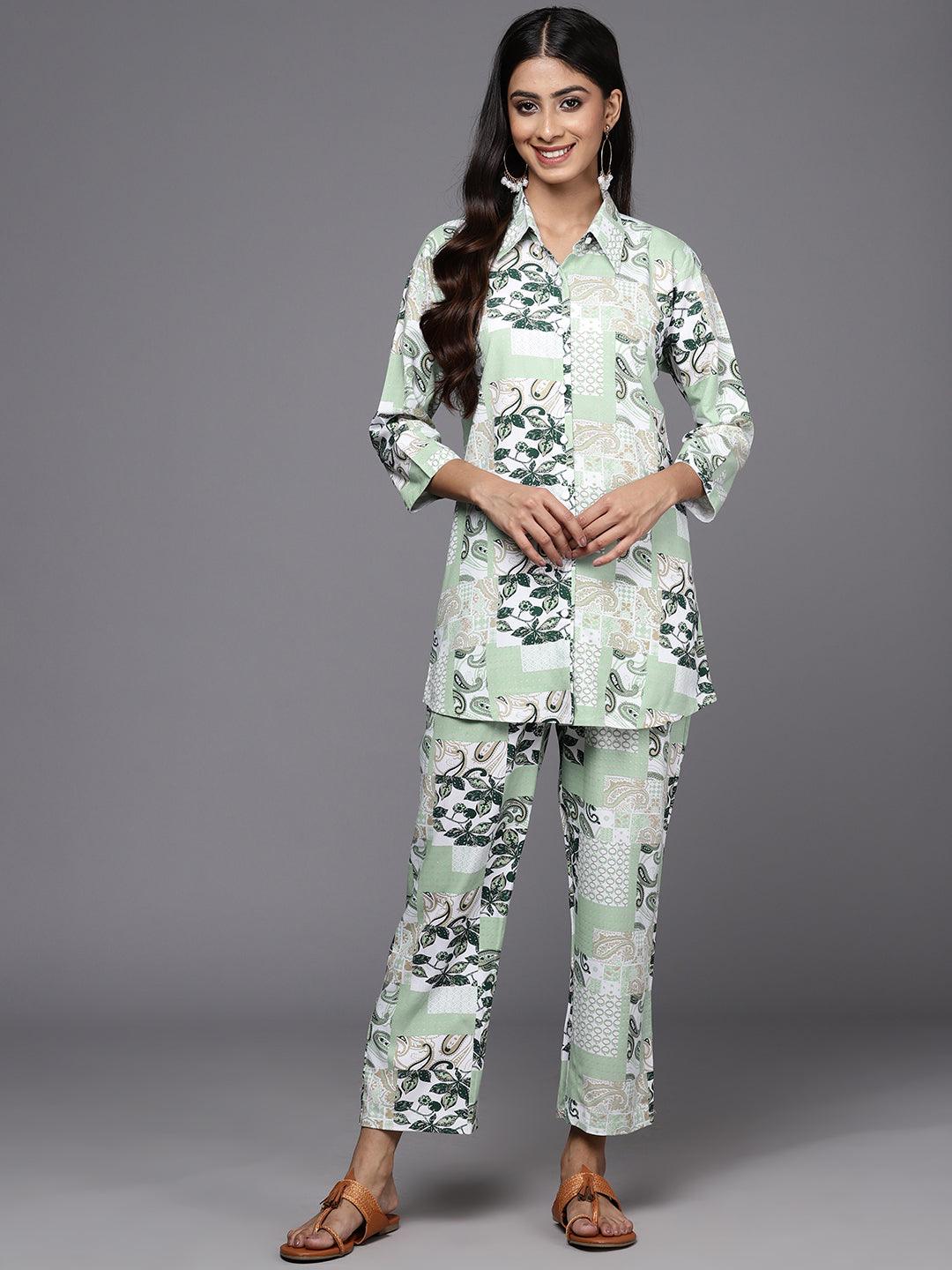 Green Printed Rayon Co-Ords - ShopLibas