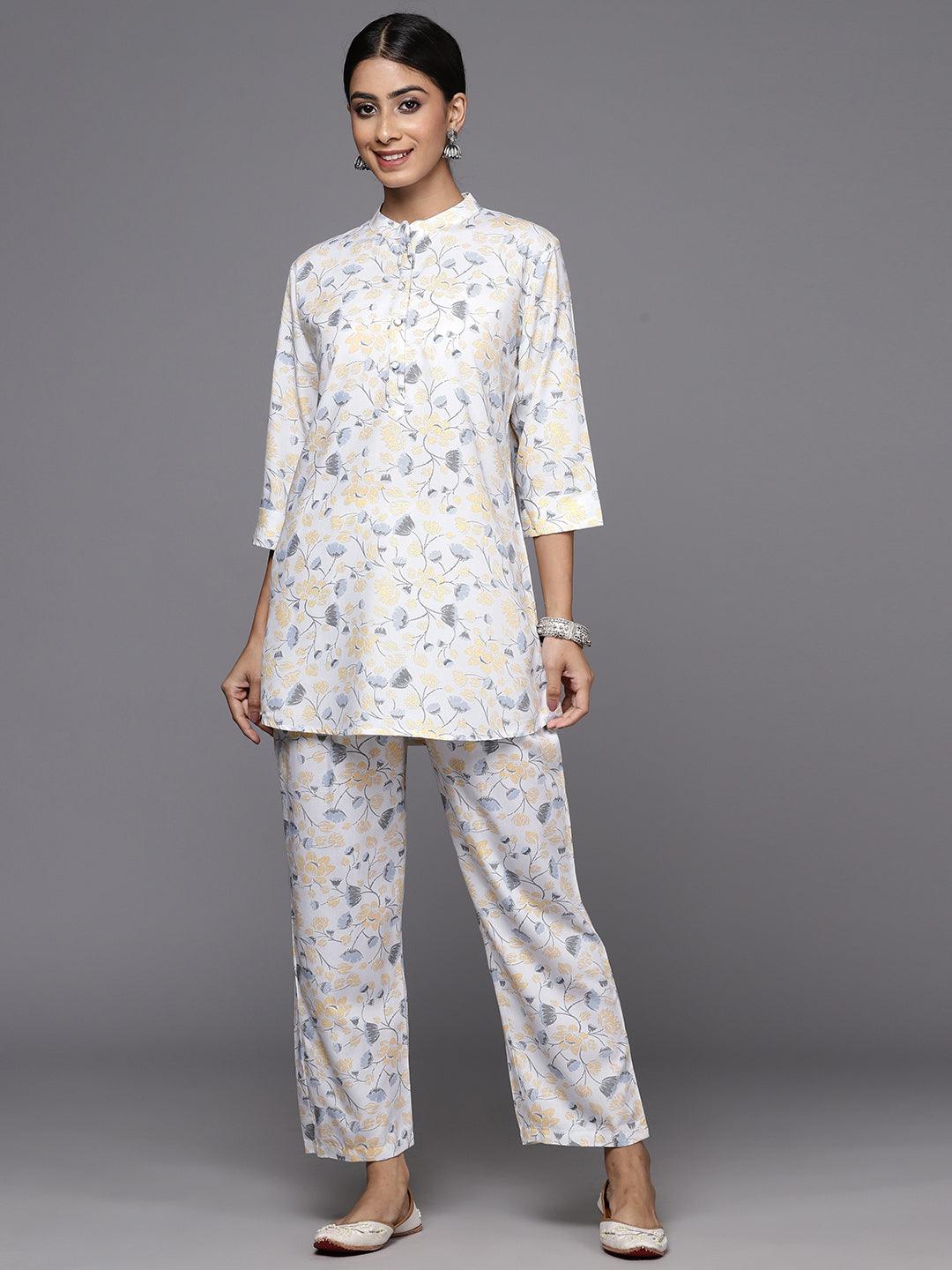 White Printed Rayon Co-Ords - ShopLibas