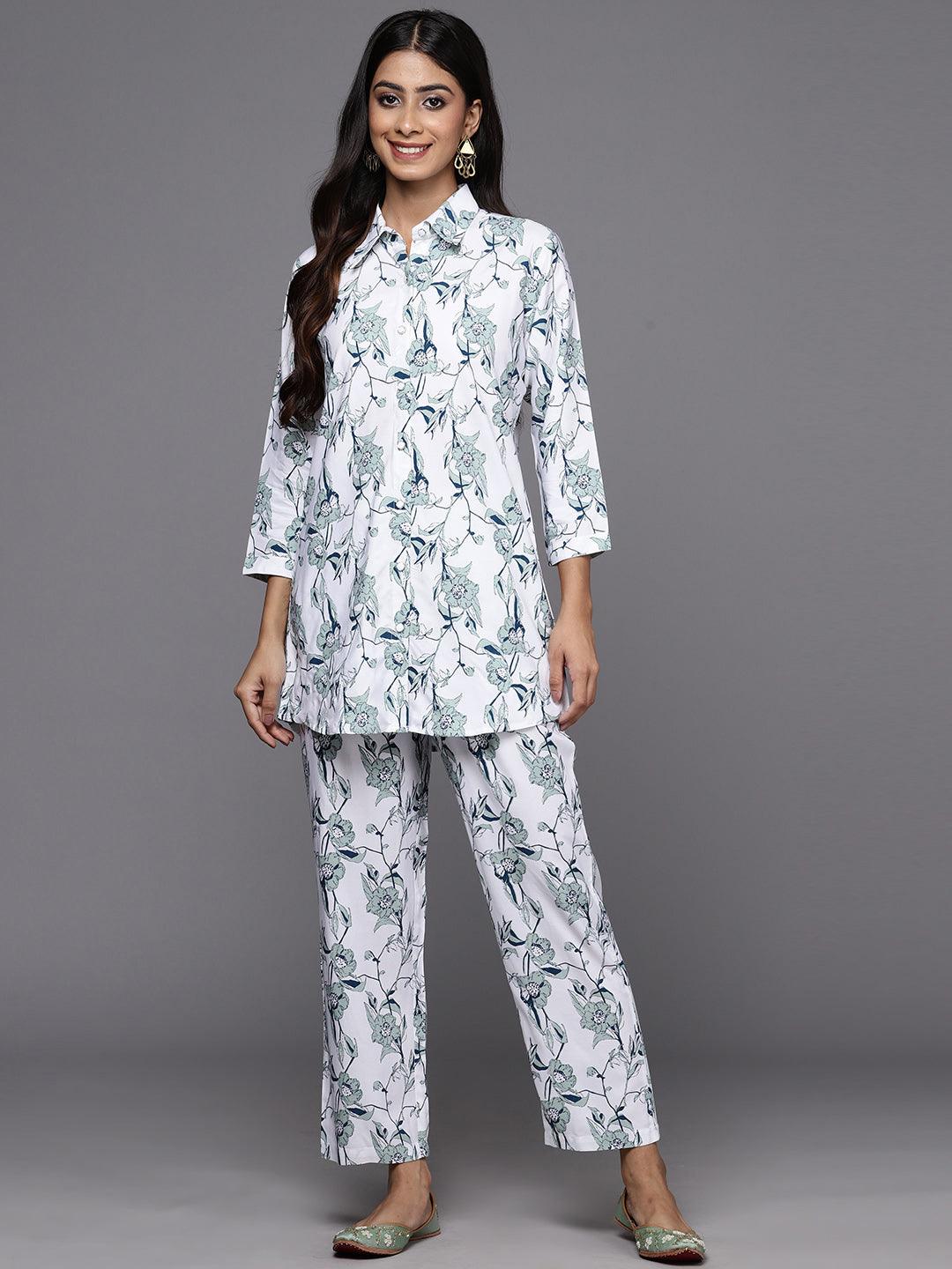 White Printed Rayon Co-Ords - ShopLibas