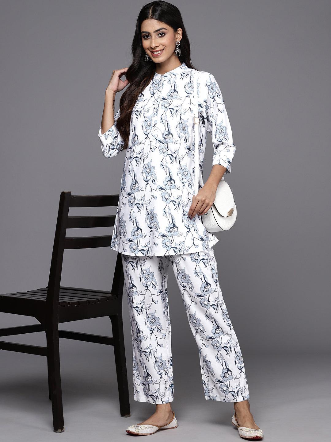 White Printed Rayon Co-Ords - ShopLibas