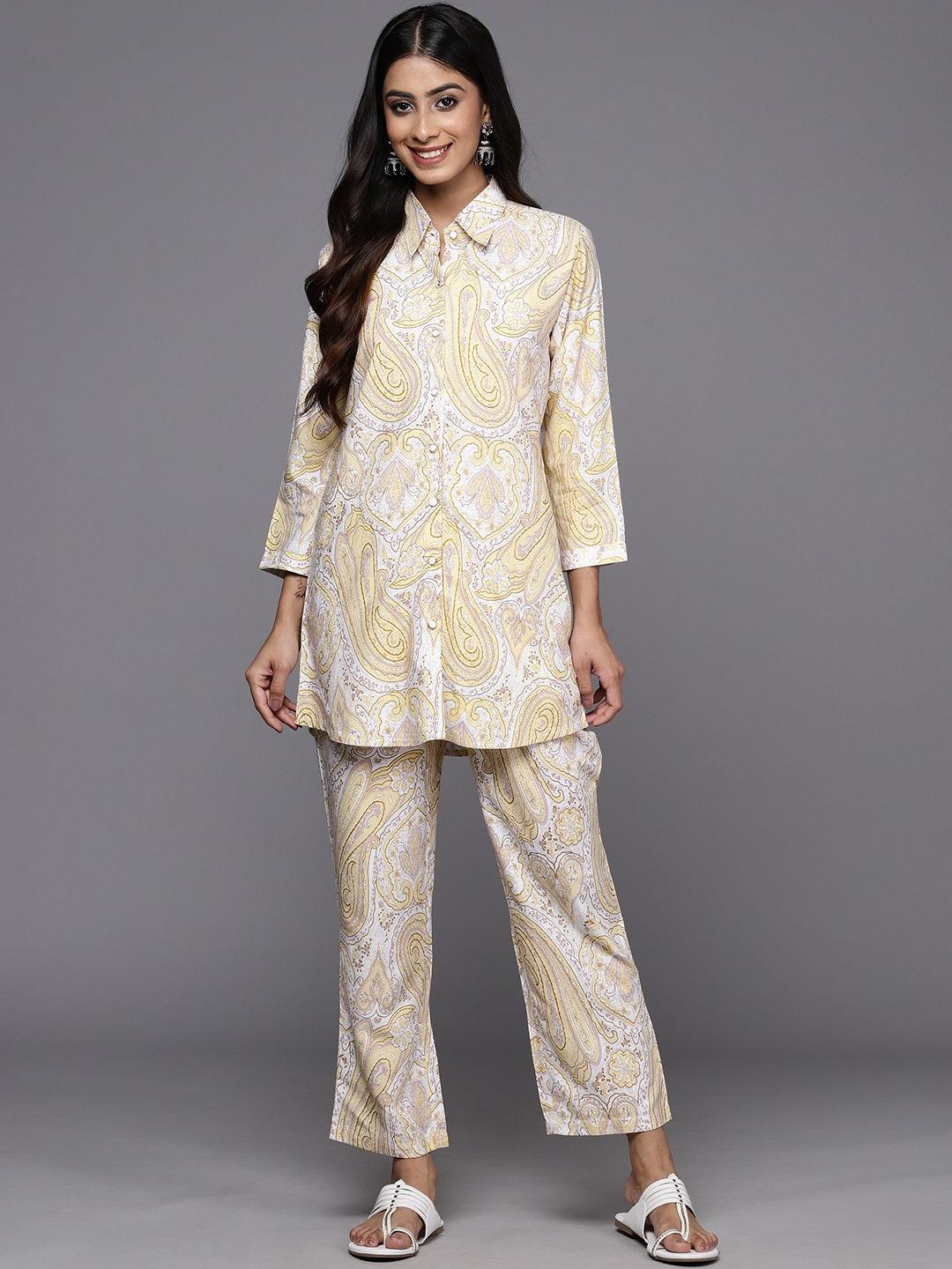 Yellow Printed Rayon Co-Ords - ShopLibas