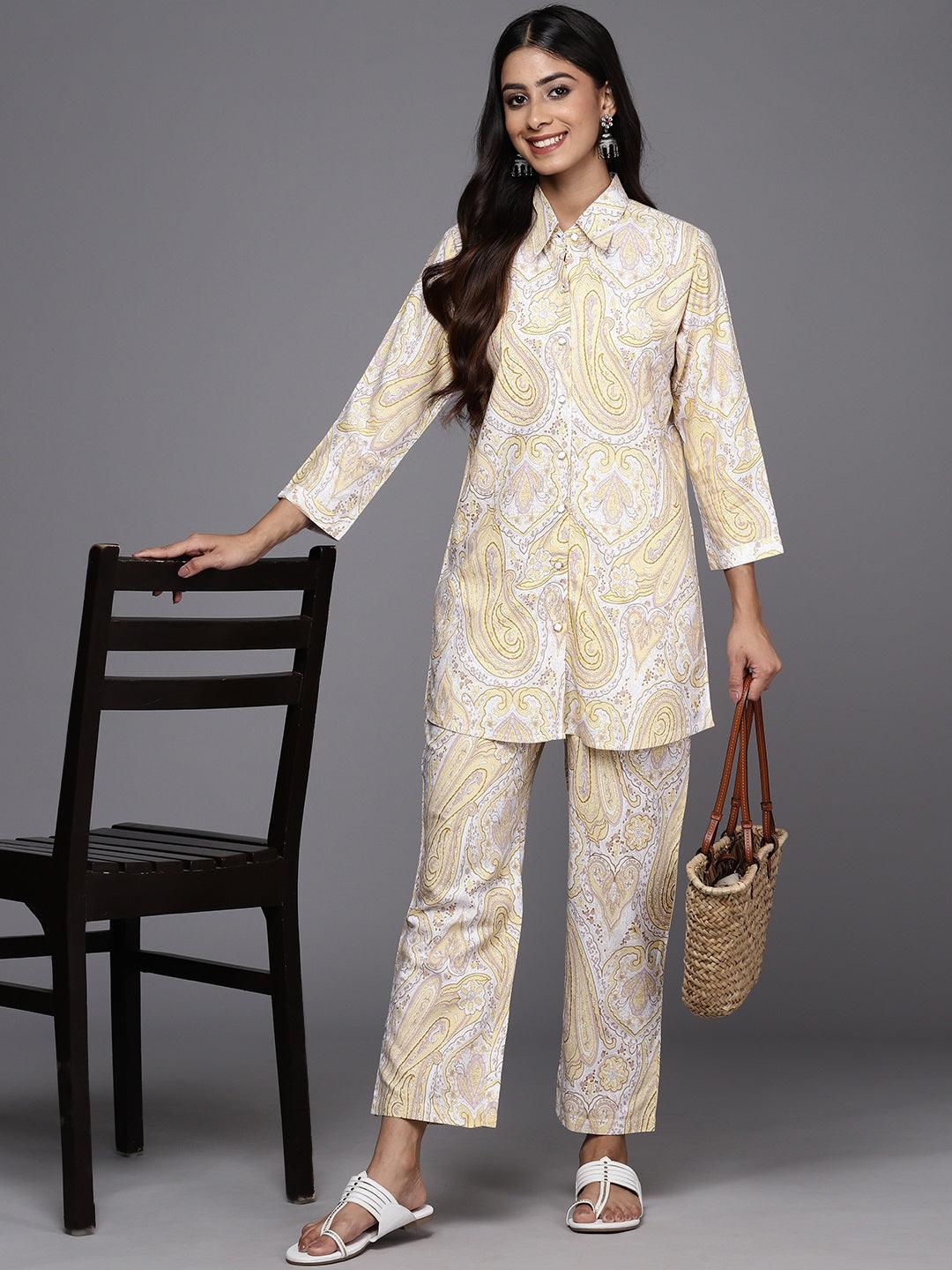 Yellow Printed Rayon Co-Ords - ShopLibas