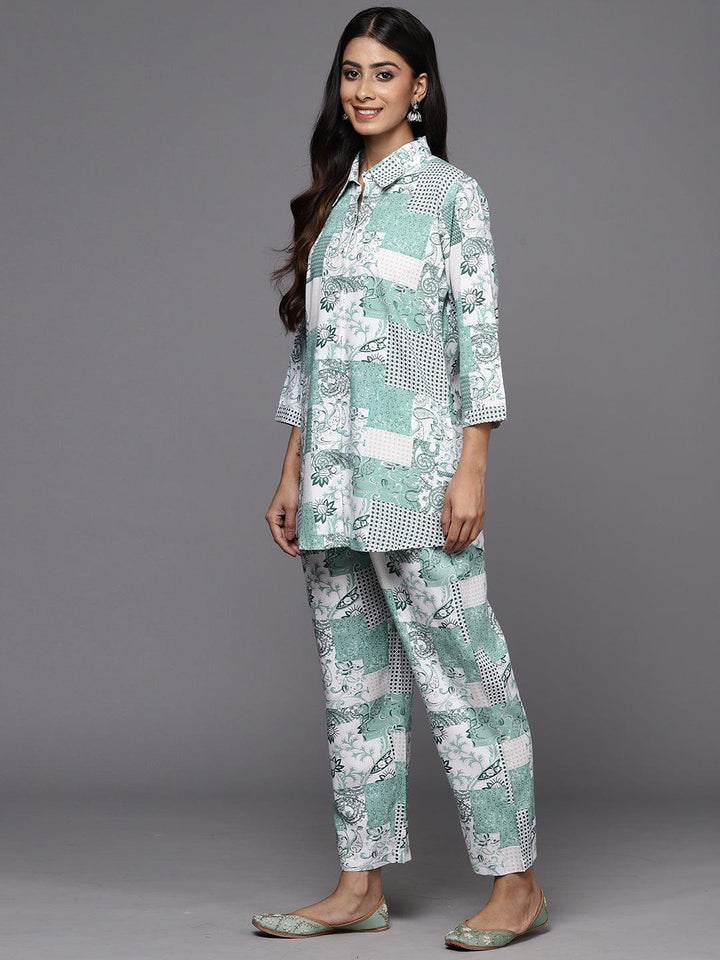 Green Printed Rayon Co-Ords - ShopLibas