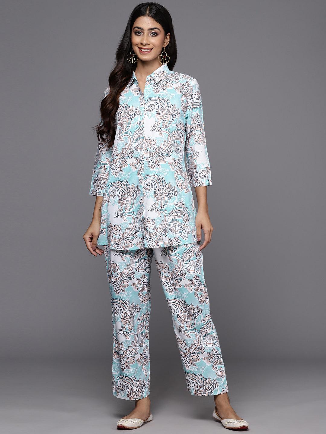 Blue Printed Rayon Co-Ords - ShopLibas