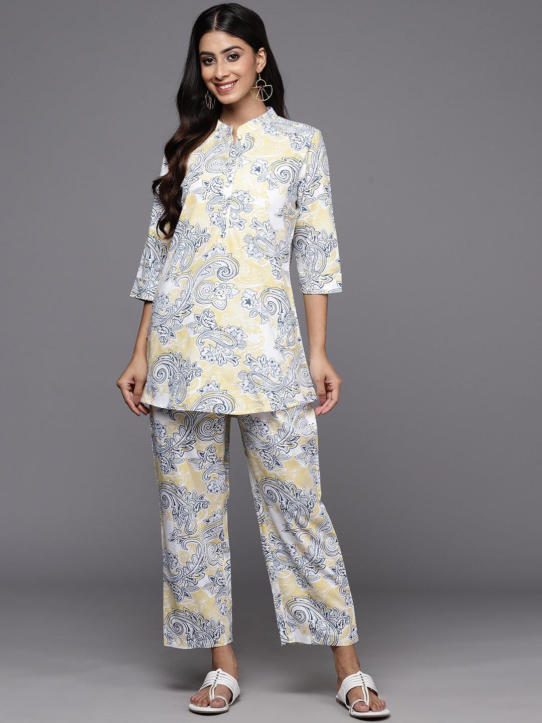 Yellow Printed Rayon Co-Ords - ShopLibas