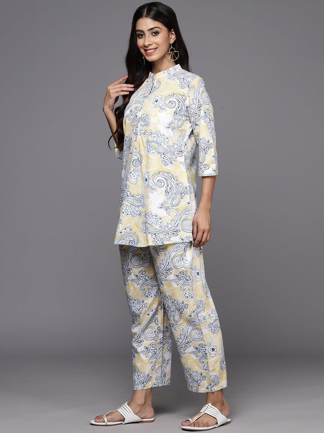 Yellow Printed Rayon Co-Ords - ShopLibas