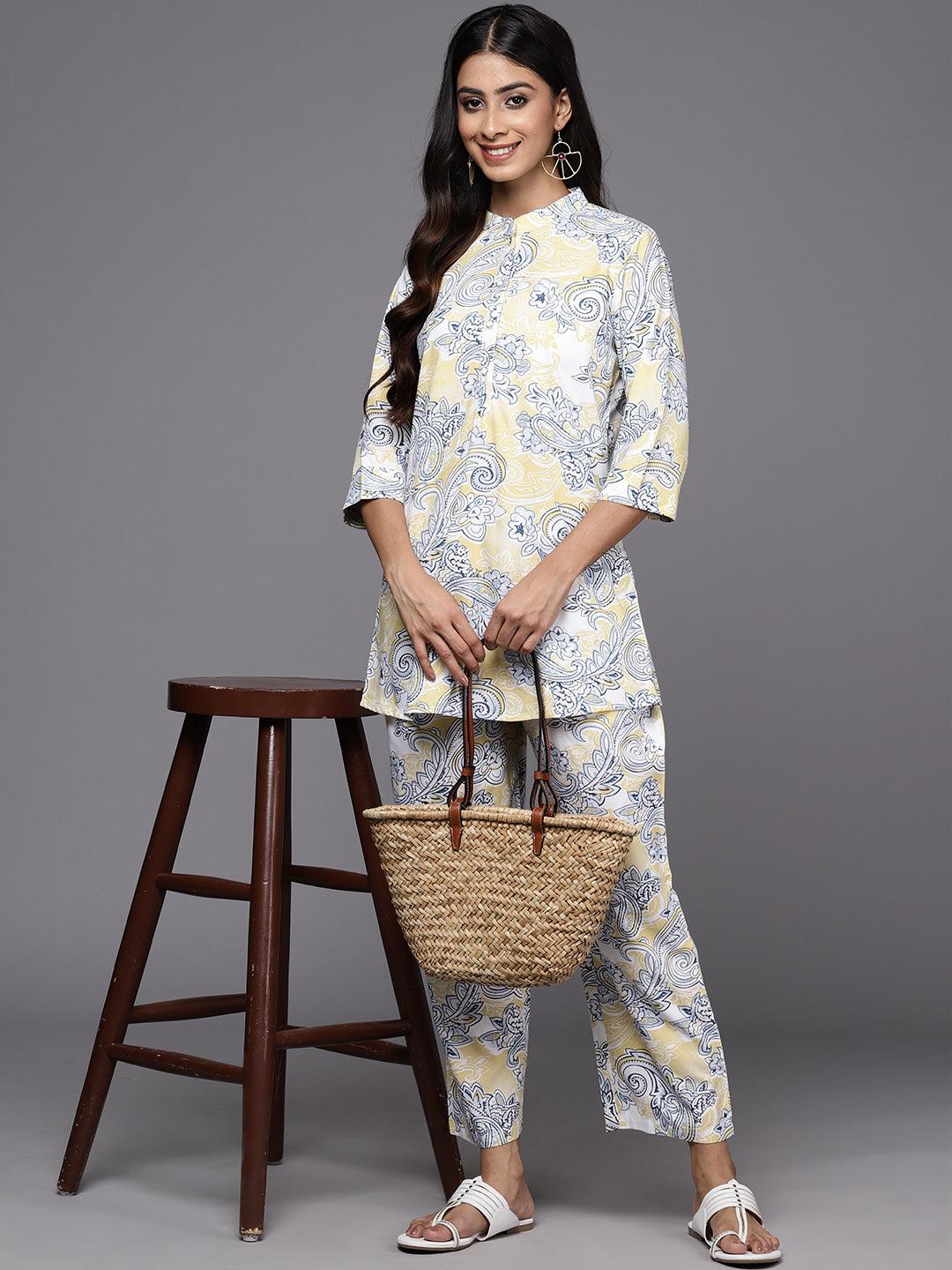 Yellow Printed Rayon Co-Ords - ShopLibas