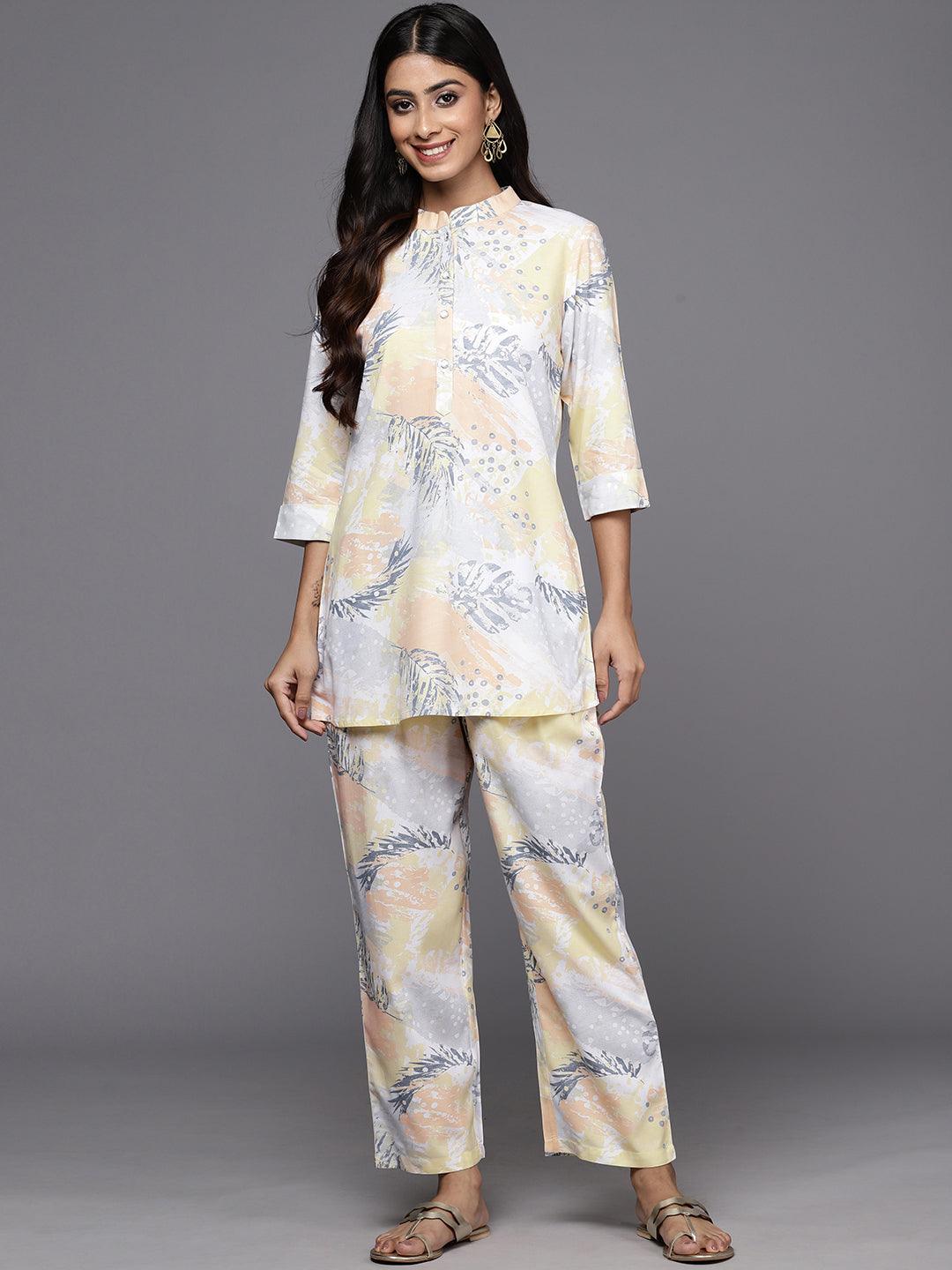 Off White Printed Rayon Co-Ords - ShopLibas